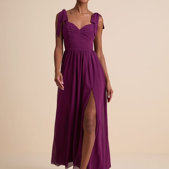 Lulus Dresses & Skirts - Lulus Radiant Charisma Plum Chiffon Ruched Tie-strap Maxi Dress Purple - Size XL